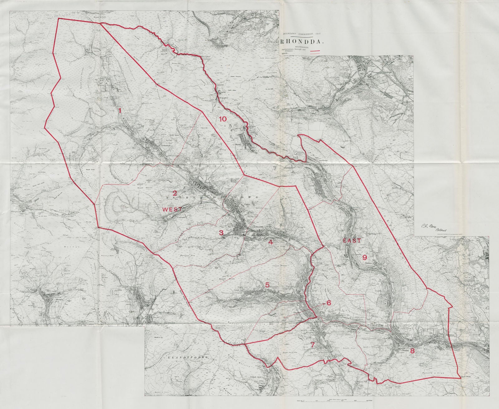 Rhondda Parliamentary Borough. Wales. BOUNDARY COMMISSION. Close 1917 old map